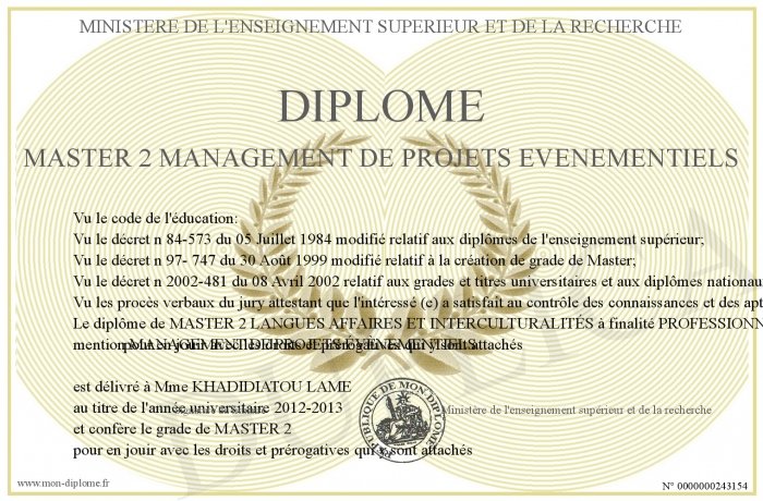 diplome universitaire master 2